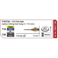 T16/T28 - 1.5/6.0 mm radius milling tool long (l=15mm) universal